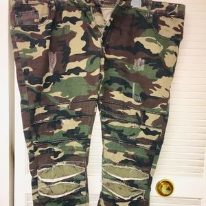 SOLD Distressed Camo Biker Jeans Ripped Denim Pant